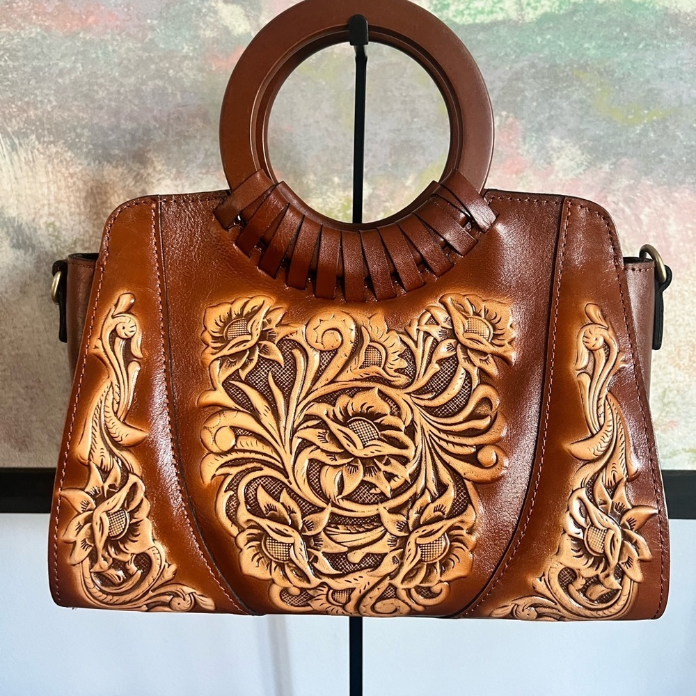 Patricia Nash Tooled Brown Embossed Handbag